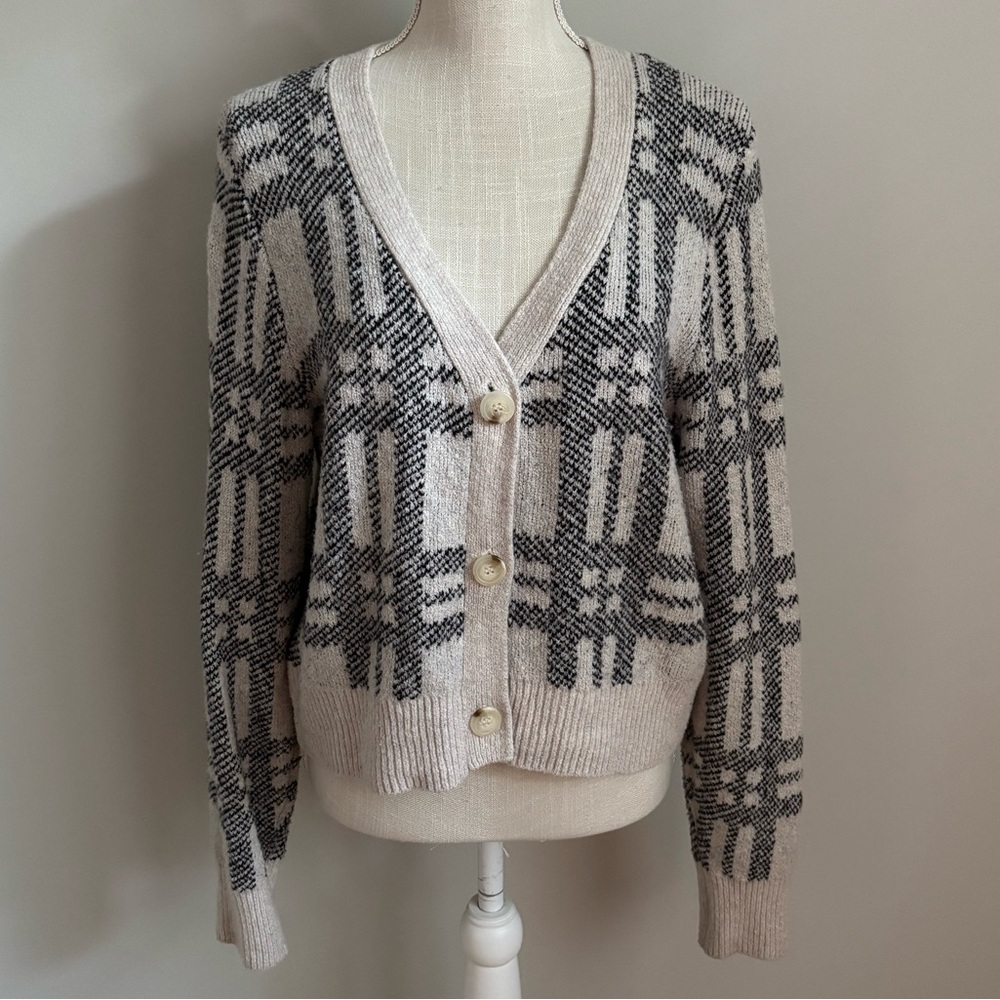 William Rast Black and Cream Plaid Cardigan